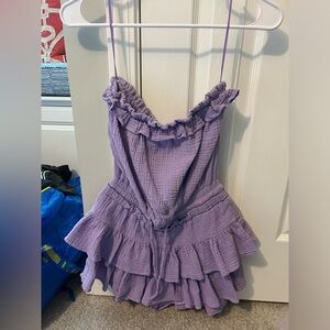 Strapless Ruffled Purple Mini Dress
